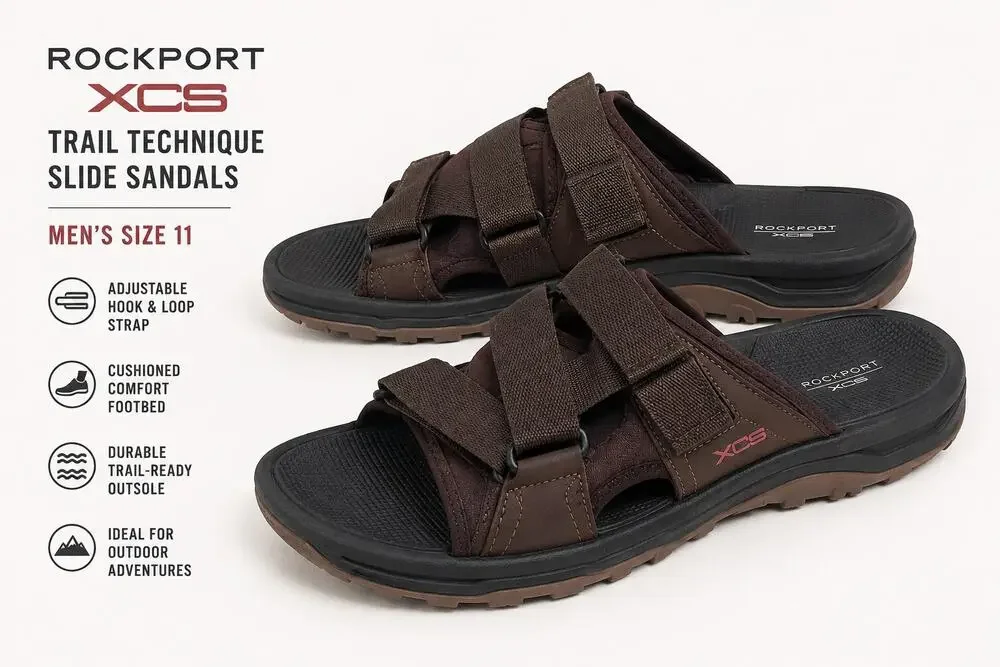 Rockport XCS Men's Trail Technique Brown Slide Sandals Size 11 NWOT